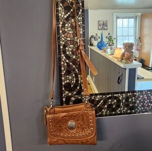 American West Tooled Genuine Leather Western Shoulder/Crossbody Saddlebag